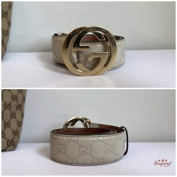 Authentic Gucci Cream Guccissima Leather Gold Interlocking G Buckle Belt 75/30 - Picture 3 of 13